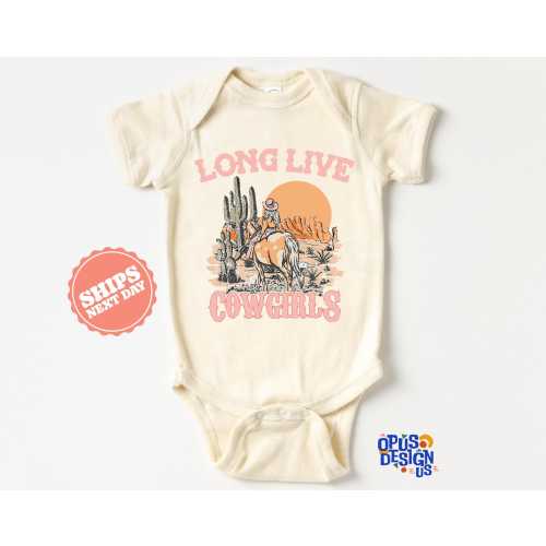 Retro Long Live Cowgirls Baby Onesie®, Country Horse Rodeo Girls Bodysuit, Cute Western Cow Girl Natural Onesie®, Baby Shower Gift
