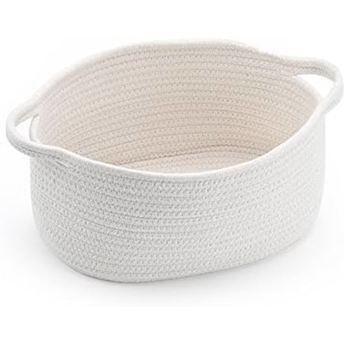 Cute Woven Storage Basket with Handle, Container for Gifts Empty, Decorative Organizer Bins Box for Pet Dog Toys Baby Essentials Snack Diaper Towel