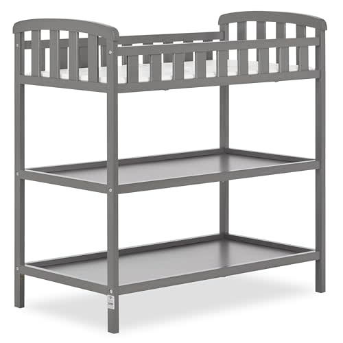 Dream On Me Emily Changing Table In Steel Grey, Comes With 1" Changing Pad, Features Two Shelves, Portable Changing Station, Made Of Sustainable New Zealand Pinewood