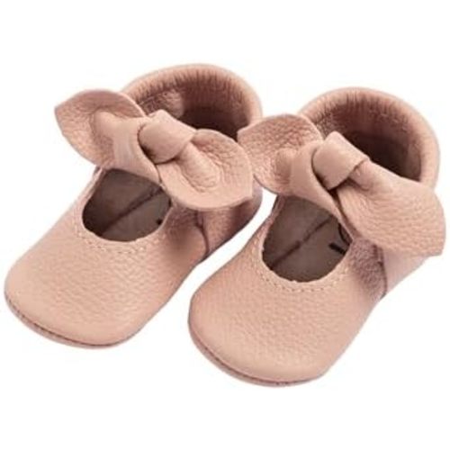 Freshly Picked First Pair Knotted Bow Baby Girl Shoes - Leather Baby Moccasins - Soft Sole Baby Shoes, Infant Shoes, Crib Shoes