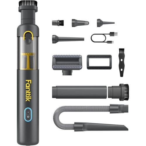 Fanttik Slim V8 Apex Car Vacuum, 4-in-1 Portable Mini Cordless Vacuum with 19000pa Suction Power, Type-C Charge, 2 Suction Modes, Handheld Vacuum for Car, Office Desk, Keyboards (Gray)