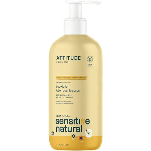 ATTITUDE Body Lotion for Baby, EWG Verified, Plant and Mineral-Based Ingredients, Vegan Personal Care Products, Sensitive Skin, Unscented, 16 Fl Oz