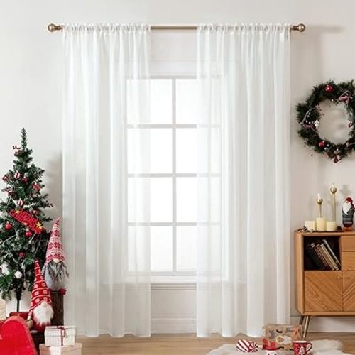 MIULEE 2 Panels Solid Color Sheer Window Curtains Elegant Window Voile Panels/Drapes/Treatment for Bedroom Living Room (54X96 Inches Ivory)