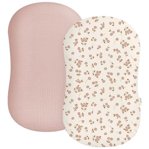 Baby Lounger Cover 2 Pack, Muslin Cotton Infant Lounger Cover, Covers Only | Flower E & Pink, Soft Breathable Muslin Cotton, Designed for Newborn and Infant Lounger Cover Boy and Girl, Envelope Closure