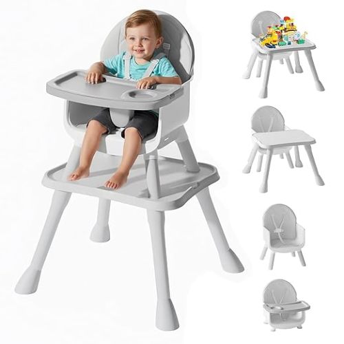 UNISWAN 6 in 1 Baby High Chair, Highchair for Babies and Toddlers | Convertible Highchair, Booster Seat, 5-Point Harness, Kids Learning Table & Chair