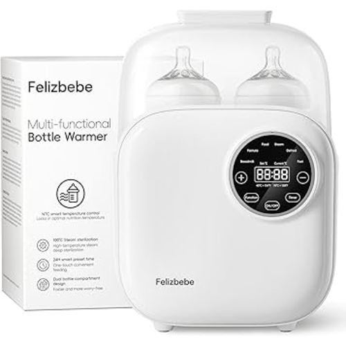 Baby Bottle Warmer, Felizbebe 10-in-1 Double Bottle Warmer for Breastmilk or Formula, Accurate Temperature Control, Timer, Sterili-zing, Defrost, Heat Food, Keep Warm, Breast Milk Warmer for Baby