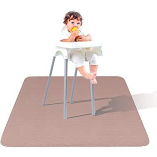 Brown Leather Splat Mat - Waterproof Baby High Chair Floor Mat | High Chair Mat | Splat Mat for Under High Chair | Baby Food Mat | Splash and Spill Mat | Under Highchair Mat (Brown, Square)