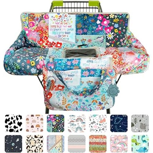 Shopping Cart Cover for Baby 2-in-1 High Chair Cover with Safety Harness Multifunctional Flowers Pattern Cart Covers for Babies Soft Padded Grocery Cart Cover for Baby Boy Girl