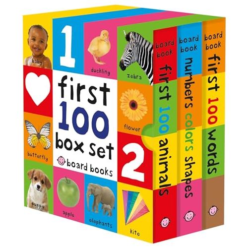 First 100 Board Book Box Set (3 books): First 100 Words, Numbers Colors Shapes, and First 100 Animals
