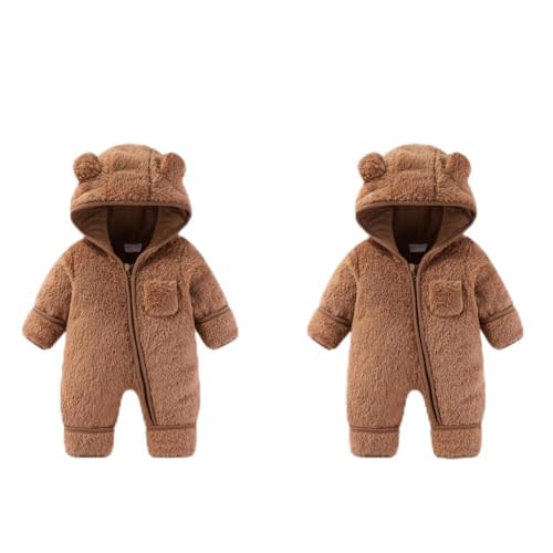 AiWMGL 0-3 Months& 3-6 Months Newborn Baby Bear Outfit Suit Fold-Over Mittens Footies Girls Boys Winter Fleece Clothes Hooded Jumpsuit Romper