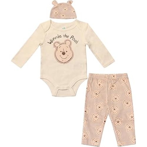 Magic Threadz Disney Clothes Baby Boys Bodysuit, Pants & Hat 3-Piece Outfit – Mickey, Pooh, Stitch, Cars, & Spiderman (0–9M)