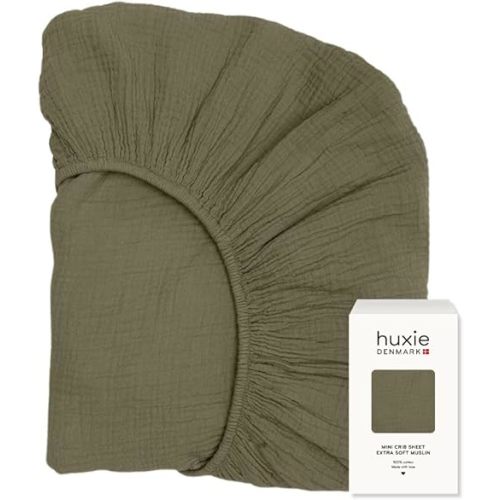 Mini Crib Sheets – Organic Cotton Muslin Fitted Crib Sheet – Fitted for Pack and Play 24" x 38" Ultra-Soft and Breathable (Sage Green)