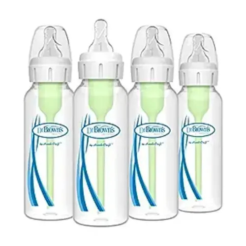 Dr. Brown's Natural Flow® Anti-Colic Options+™ Narrow Baby Bottles 8 oz/250 mL, with Level 1 Slow Flow Nipple, 4 Pack, 0m+ - 8oz, Clear - 4 Count (Pack of 1)