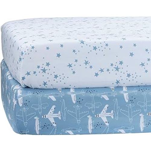Bedtime Originals Airplane/Stars Aviation 2-Pack Fitted Crib/Toddler Sheet Set