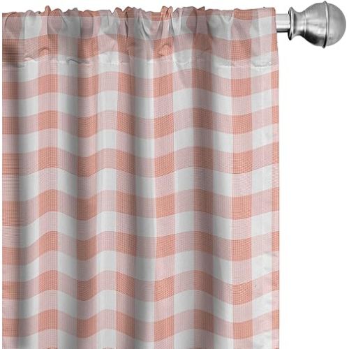 Ambesonne Checkered Curtains, Picnic in Countryside Themed Gingham Pattern in Soft Colored Print, Window Treatments 2 Panel Set for Living Room Bedroom, Pair of - 28" x 95", Pink White