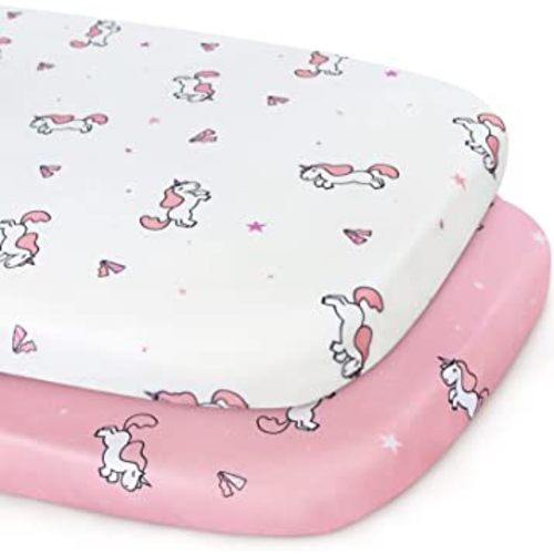Bassinet Sheets 2 Pack, Stretchy Bassinet Sheet, Bassinet Sheets for Baby Girl Universal Fit for Rectangle, Oval, Hourglass Bassinet Pad/Mattress, Pink