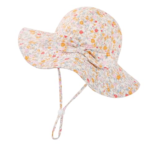 Baby Girl Sun Hat Toddler Beach Hats with UPF 50+ Protective Infant Summer Hat with Wide Brim Baby Girls Bucket Hat