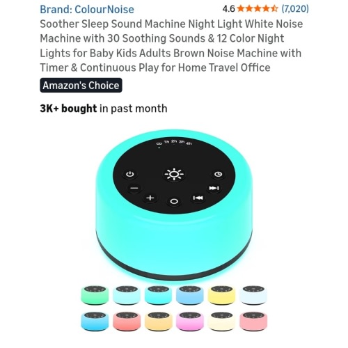 Brand: ColourNoise
Soother Sleep Sound Machine Night Light White Noise Machine with 30 Soothing Sounds & 12 Color Night Lights