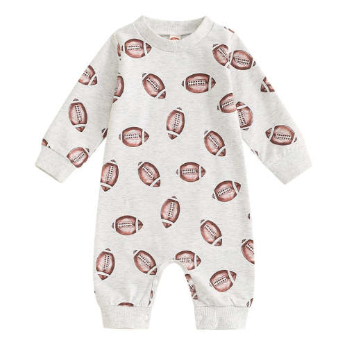 Baby Boys Girls Jumpsuit Long Sleeve Round Neck Football Print Romper – August + Willow