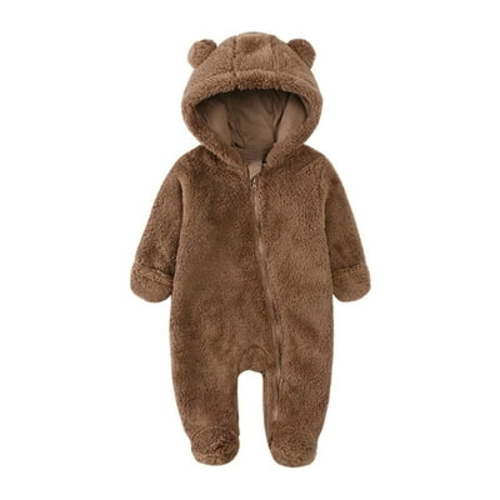 Baby Boys Girls Snowsuit Winter Coat Solid Bear Warm Hooded Footed Romper Jumpsuit Outfits Take Clothes 9 Month Romper Boys 18 Month Clothes Boy Winter Clothes 8 Month Boy Clothes One Year Boy Outfit