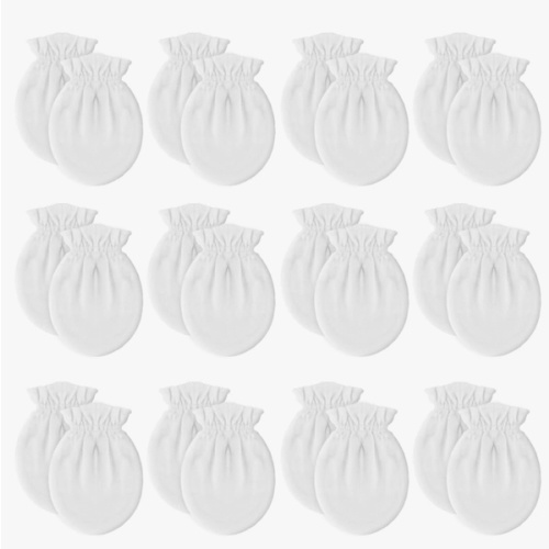 12 Pairs Newborn Baby Mittens,Unisex-Baby No Scratch Mittens,100% Cotton White Mittens for Baby 0-6 Months