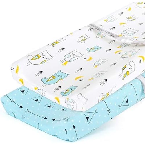 Stretchy Changing Pad Covers for Boys & Girls: 2 Pack Ultra Soft Baby Changing Table Cover, Fits Standard Changing Pads – Breathable & Stretchy Baby Changing Pad Cover for Newborns,Arrow & Owl