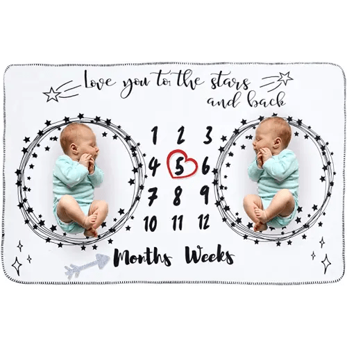 InnoBeta Baby Monthly Milestone Blanket, Flannel Plush Newborn Infant Photo Blanket, for Pictures Photography for Newborn Boys & Girls New Mom Gifts Twins(White, 39"x 59")