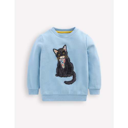 Applique Sweatshirt-Glacier Blue Cat