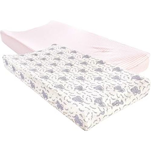 Touched by Nature Unisex Baby Organic Cotton Changing Pad Cover, Girl Elephant, One Size