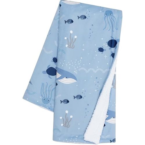 Lambs & Ivy Bubbles & Squirt Blue Ocean/Aquatic Whale Soft Fleece Baby Blanket