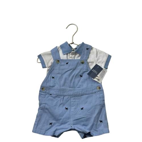 Crown & Ivy Blue Dog Shortalls & White Polo Onesie with Tags - Size 6 Mo