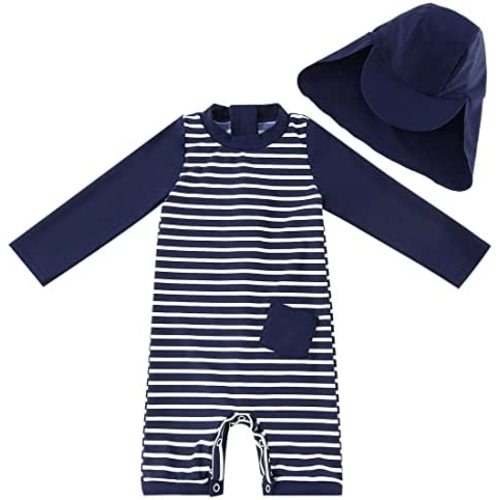 UMELOK Baby Boys UPF 50+ Sun Protection One Piece Rashguard Swimsuit with Snap Bottom