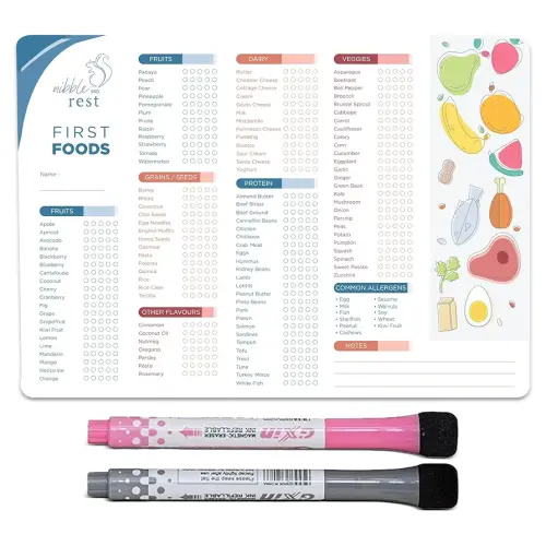 Baby's First Foods Tracker Fridge Magnet, Dry Erase Activity Poster, Daily Food Log, 101 Before One, Baby Food Chart/Checklist 25x35cm
