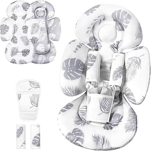 Generic Infant Car Seat Insert Compatible with Mamaroo Swing & Graco Swing and Infant Car Seat, Newborn Insert Baby Head Body Support, Reversible Design, Breathable Soft Fabric, 1Pcs - Grey Leaf