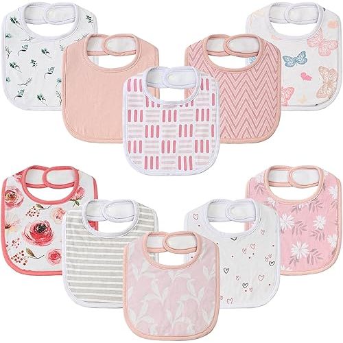 Baby Snap Bibs for Boys Girls,10 Pack Bandana Drool Bibs with Snap,Organic Cotton Snap Closure Bibs for Newborn