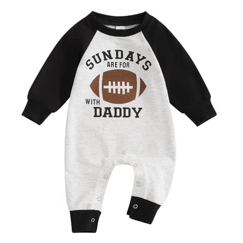 Dewadbow Infant Baby Boys Football Outfit Sundays are for Football with Daddy Jumpsuit Romper Patchwork Long Sleeve Bodysuit