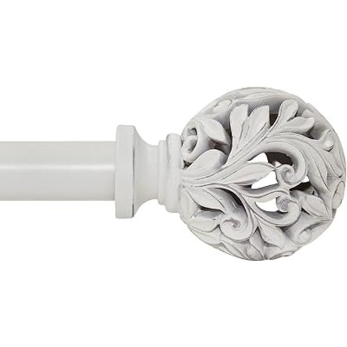 Curtain Rods 18 to 45 inches (1.5-3.75 ft), 1 Inch Diameter Adjustable Heavy Duty Curtain Rods with Decorative Openwork Carved Leaf finials for Home Decorative Curtain Rod Weathered white