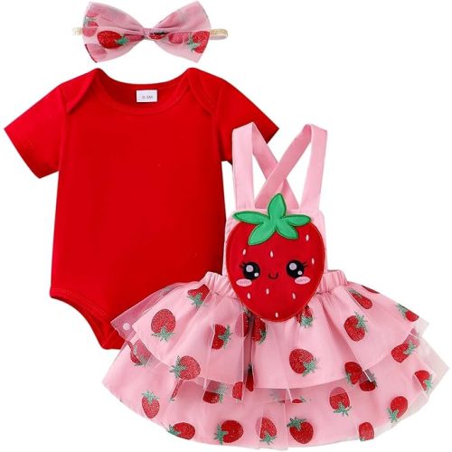 Baby Girl Clothes Newborn Ruffle Romper Cartoon Suspender Skirt Bow Headband Infant Summer Outfits 0-18 Months