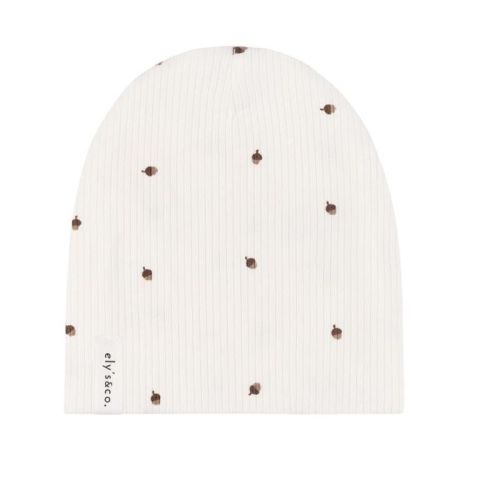 Ely's & Co. Baby Cotton Ribbed Beanie - Acorn Print - 3M