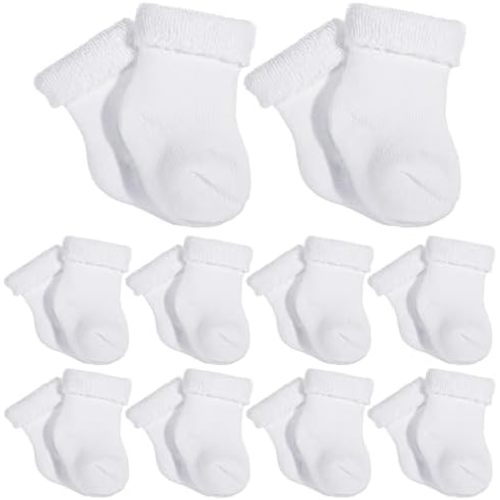 10 Pairs Preemie Baby Terry Cotton Turn Cuff Socks for Newborn Girls Boys - Nicu