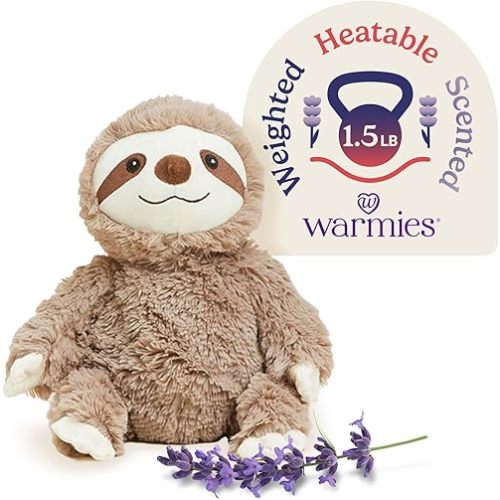 warmies Microwavable & Weighted Stuffed Animals, Sloth - Heated Stuffed Animal Plushie for Warmth & Comfort - Cute Soft Plush Toys for Boys, Girls, Babies & Toddlers