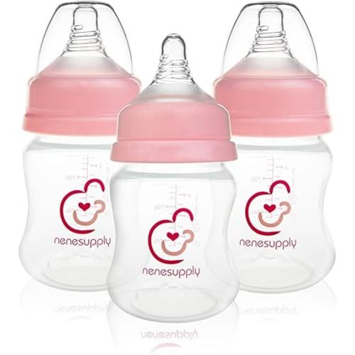 Nenesupply Natural Baby Bottles Newborn Flow Feeding Bottles Breastfeeding Bottle for Breastfed Babies Wide Neck 4.7oz Anti Colic Level 1 Nipple for 0+ Month Infant Replace Spectra Bottles for Pumping