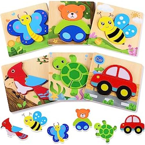 Magifire Wooden Puzzles for Toddlers 1-3, Set of 6 Montessori Puzzles for 1 Year Old, Toddler Puzzles, Baby Puzzles Wooden Toys, Includes Storage Bag and Giftable Box
