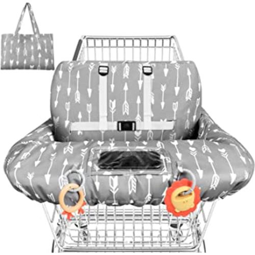 Yoofoss Shopping Cart Cover for Baby, 2-in-1 High Chair Cover with Safety Harness, Multifunctional Cart Covers for Babies, Universal Fit, Soft Padded Grocery Cart Cover for Baby Boy Girl - Grey