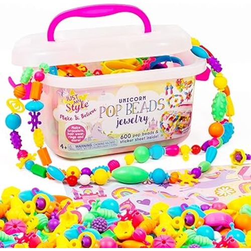 Just My Style Make & Believe Unicorn Pop Beads, 500+ Snap-Together, DIY, Bead Kit for Girls, Jewelry Set, Great Travel & On The Go Activity for Kids Ages 4, 5, 6, 7, 8