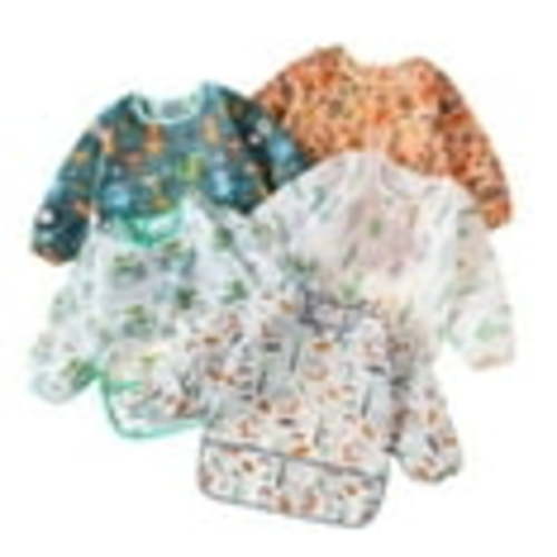 HaimoBurg 5 Pack Long Sleeve Baby Bibs, Waterproof Sleeved Bib, Toddler Soft Bib for 6-30 Months