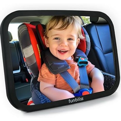 Funbliss Baby Car Mirror for Rear Facing Seat,360° Rotation, Safety CertifiedShatterproof Acrylic Glass, Clear Wide View,Infant Car Mirror for Car Seat Rear Facing