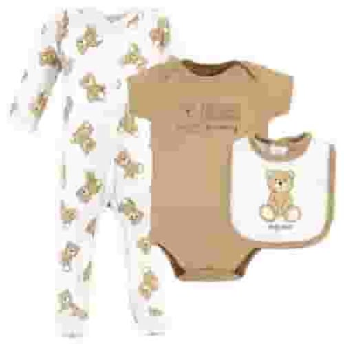 Hudson Baby Cotton Sleep and Play, Bodysuit and Bandana Bib Set, Teddy Bears, 6-9 Months