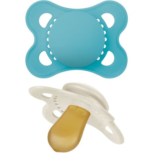 MAM Original Pure Pacifier, Climate Neutral MAM Natural Rubber Pacifier, Sustainable & Bio-Renewable Raw Materials, Sterilizer Case, Boy, 0-6 Months, 2-Pack