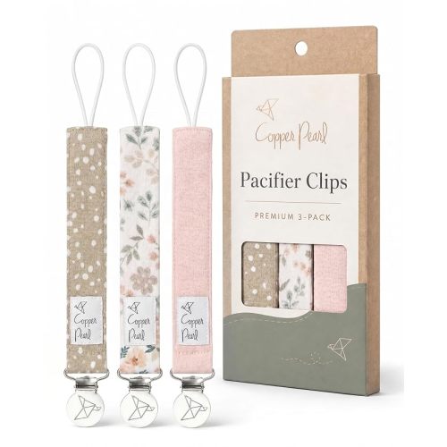 Copper Pearl 3-Pack Pacifier Holders: Premium Knit Binky Clips for Baby Girls and Boys - Stylish Stainless Steel Design for Secure No-Drop Attachment - Autumn